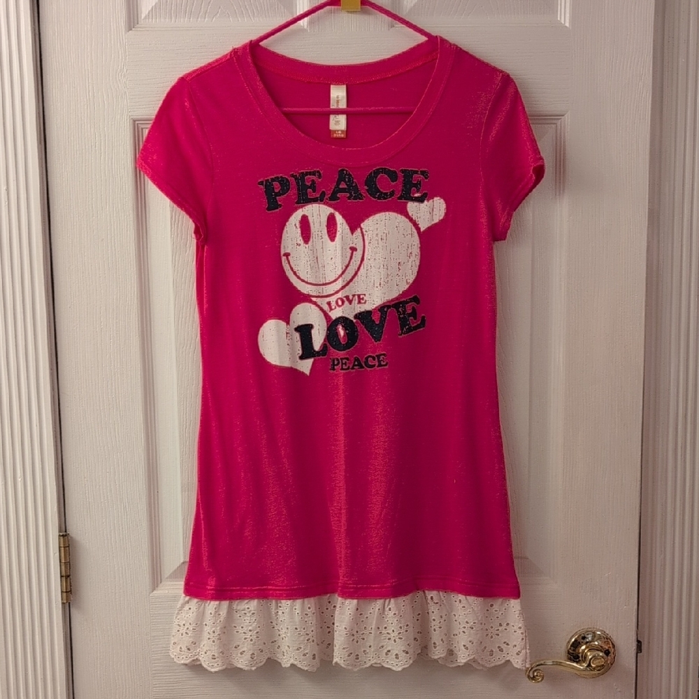 Pink Y2K Graphic T-Shirt Dress with Lace Hem